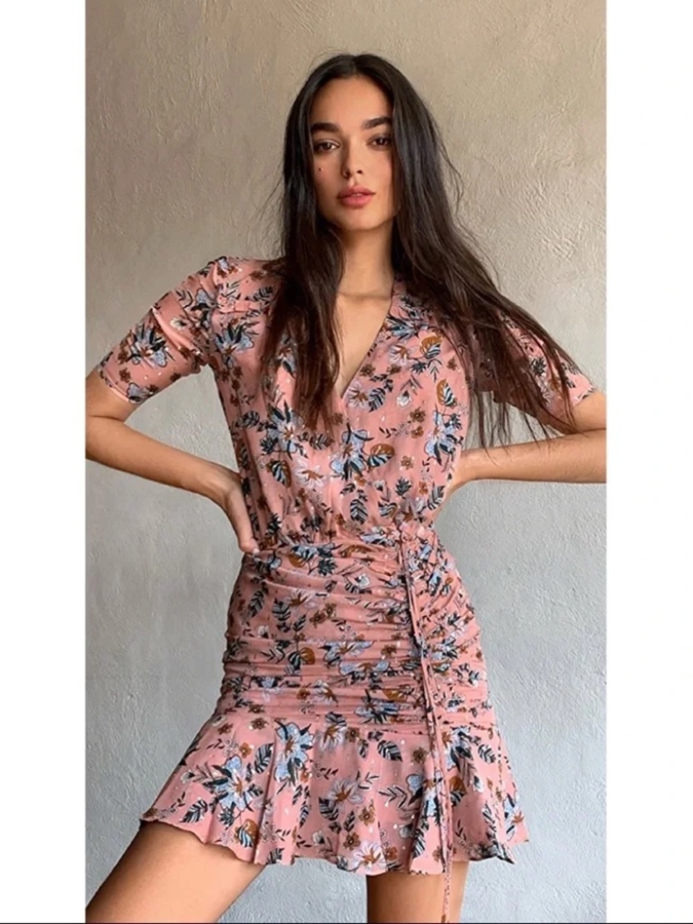 Veronica Beard • Dakota dress mauve pink floral ruched metallic 0